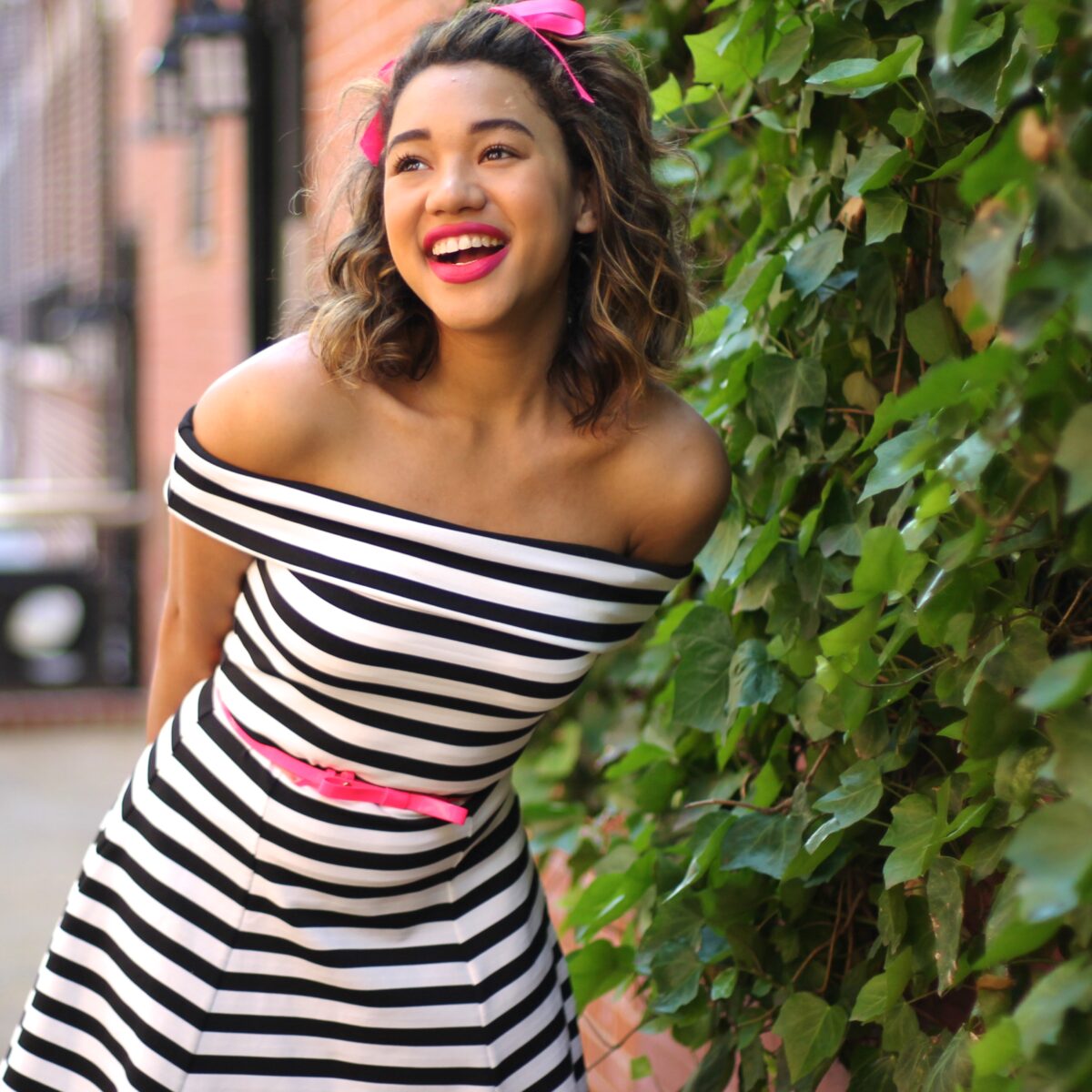 Striped off the shoulder shirt outlet dress